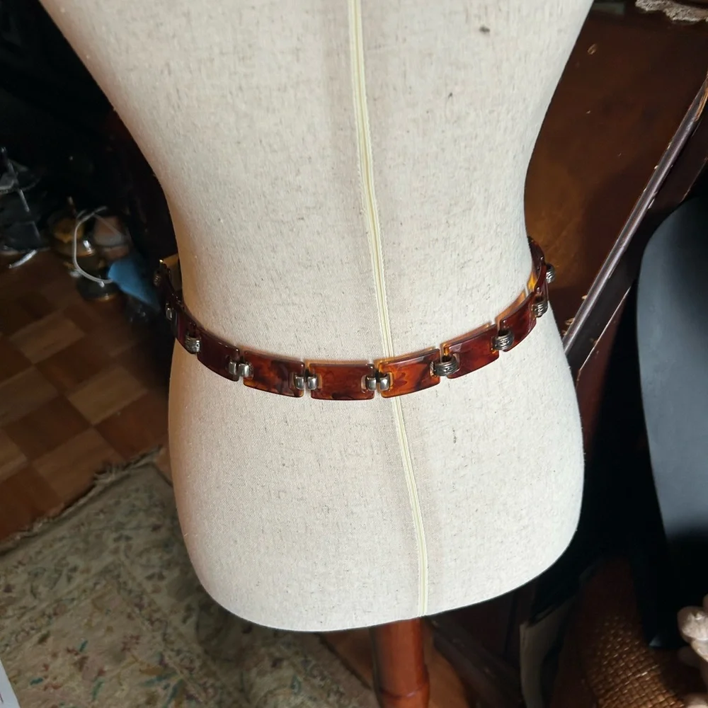 Vintage BRIGHTON Faux Tortoise Links & Black Leather Belt